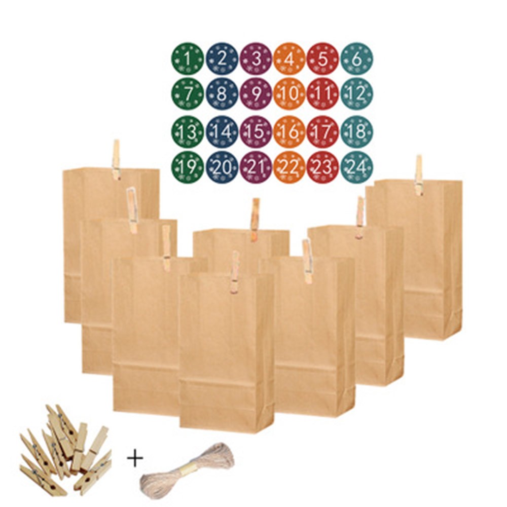 1Set 24pcs Christmas Candy Packing Bags Kraft Paper Bags