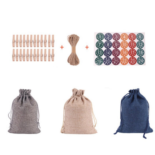 1Set 24pcs Christmas Packing Bags Candy Bags Linen Drawstring Bags