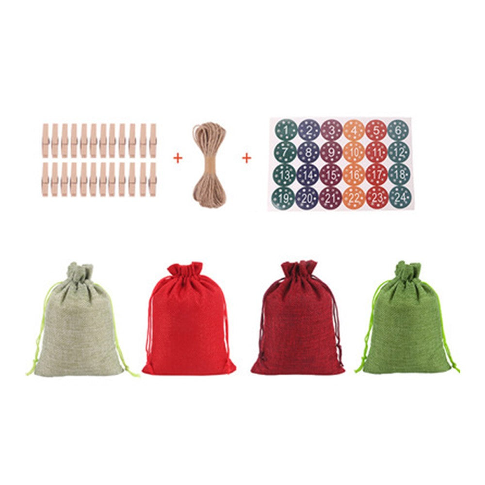 1Set 24pcs Christmas Packing Bags Candy Bags Linen Drawstring Bags