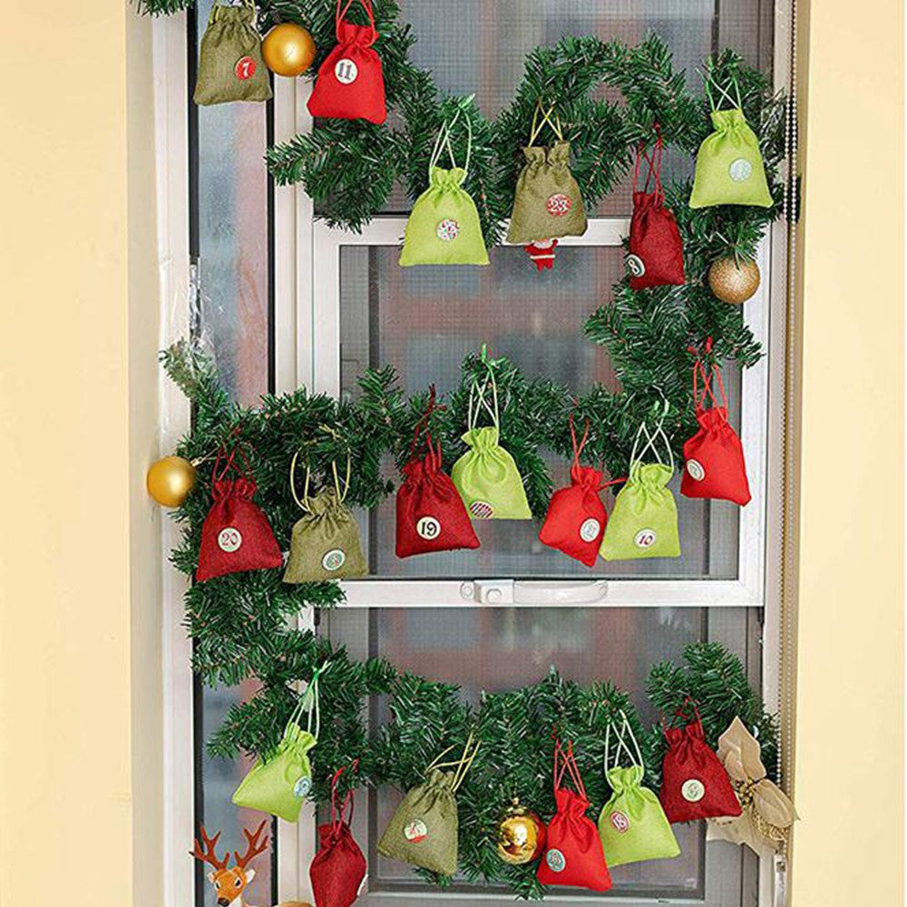 1Set 24pcs Christmas Packing Bags Candy Bags Linen Drawstring Bags