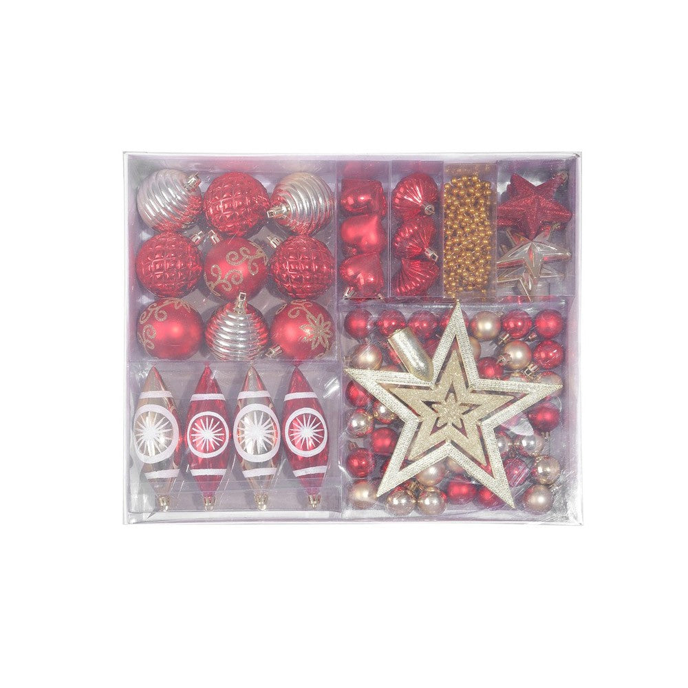 Red Set of  Christmas Decorations Hanging Balls