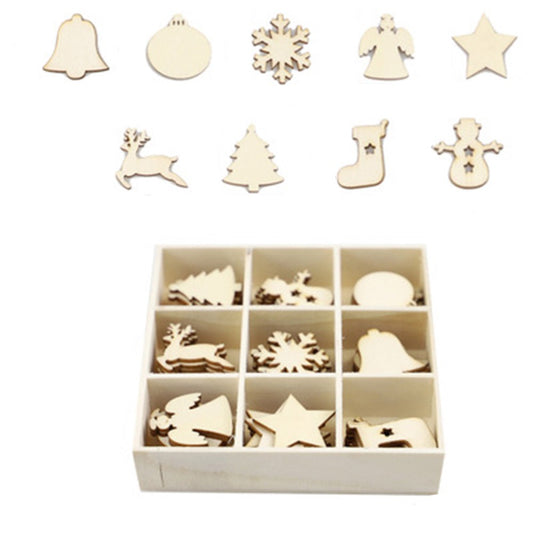 1Set 72pcs Wood Christmas Tree Hanging Pendants