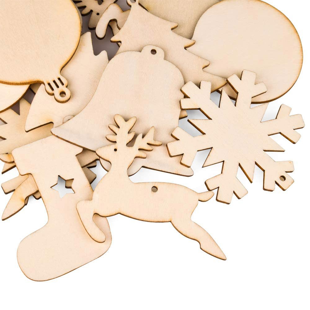 1Set 72pcs Wood Christmas Tree Hanging Pendants
