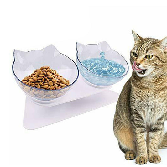 15 Degree Tilted Cat Food Bowl Pet Feeding Bowl Cat Dog Feeder Food Water Bowls with Stand Double Dish Feeder