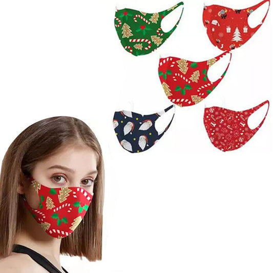 5Pcs For Adult Reusable Christmas Themed Face Masks Earloop Face Masks