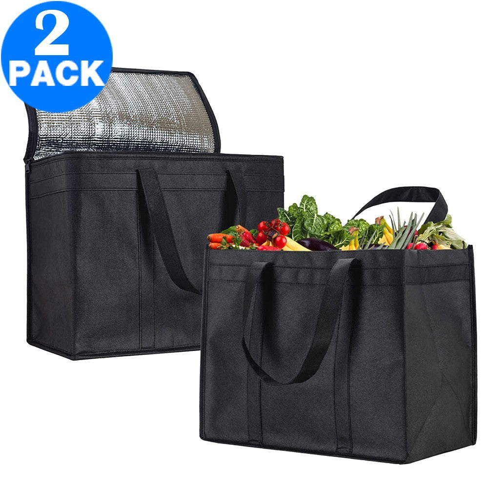 2 X Insulated Grocery Bag Reusable Food Storage Bag Large Capacity Picnic Bag Foldable Travel Food Cooler Thermal Bag