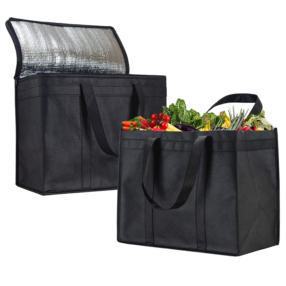 2 X Insulated Grocery Bag Reusable Food Storage Bag Large Capacity Picnic Bag Foldable Travel Food Cooler Thermal Bag