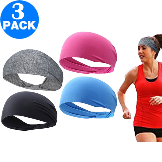 3pcs Same Colour Women Men Sport Sweatbands Breathable Stretch Headbands Non-Slip Sport Head Bands