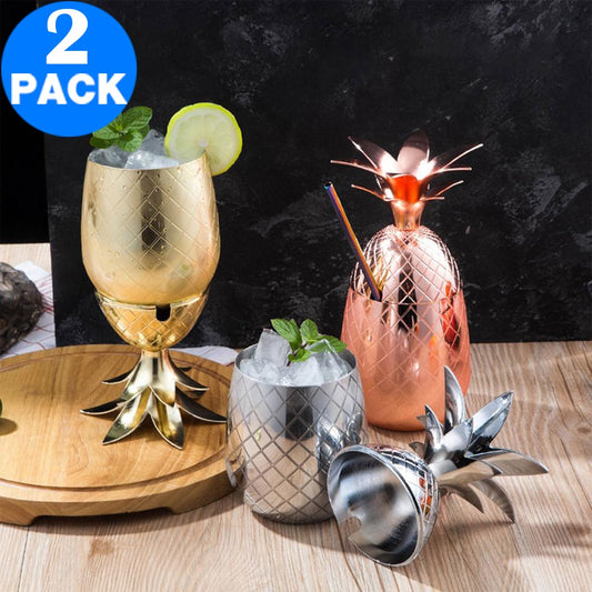 2 Pack 500ml Stainless Steel Pineapple Design Mug Cocktail Drinking Cup Durable Coffee Cup Creative Moscow Mule Cup
