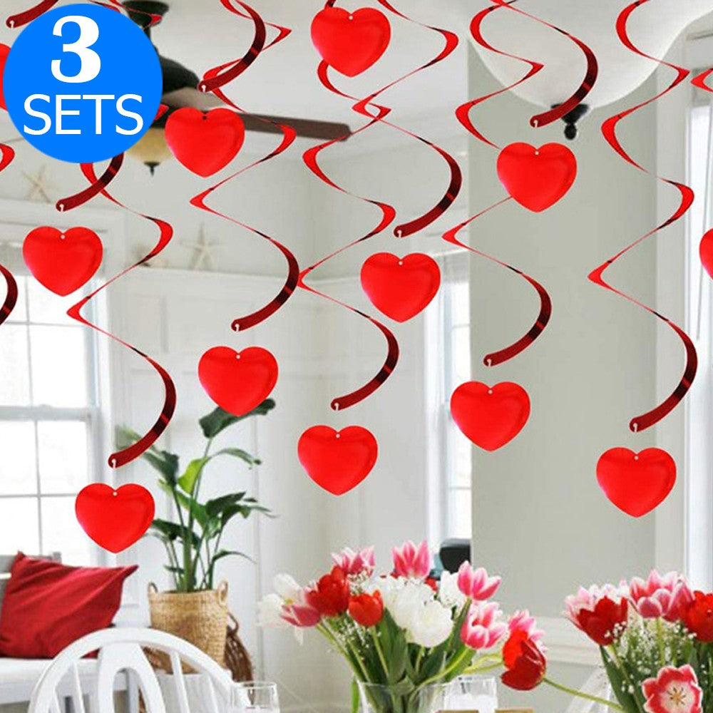 3 Sets of Hanging Red Heart Swirls Decoration Set Valentines Day Decorations Home Party Hanging Decoration