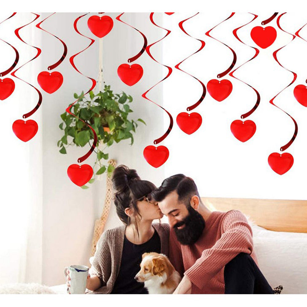 6 Sets of Hanging Red Heart Swirls Decoration Set Valentines Day Decorations Home Party Hanging Decoration