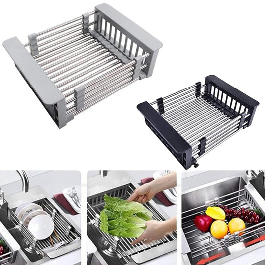 Telescopic Sink Drain Basket Dish Drying Rack Kitchen Sink Organizer Adjustable Dish Basket Drainer