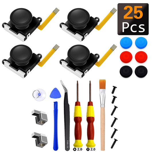 25 in 1 Multifunctional Joystick Controller Repair Kit Joystick Caps Replacement Controller Kit 3D Joystick Replacement for Nintendo Switch Joy-con