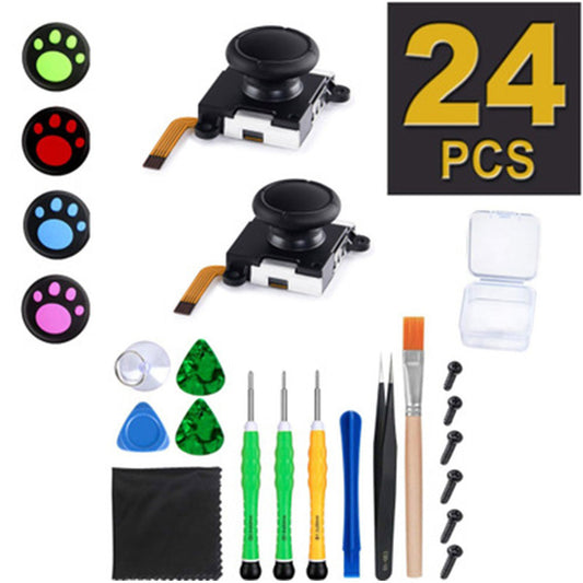 24 in 1 Multifunctional Joystick Controller Repair Kit Joystick Caps Replacement Controller Kit 3D Joystick Replacement for Nintendo Switch Joy-con