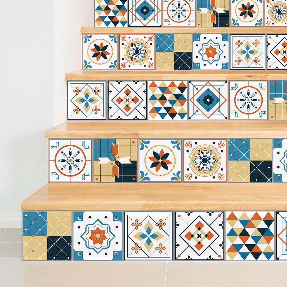 40Pcs Self Adhesive Tile Stickers 10 x 10cm Wall Stickers Retro Tile Stickers Waterproof Oil-proof Cabinet Stickers Home Decoration Style 1