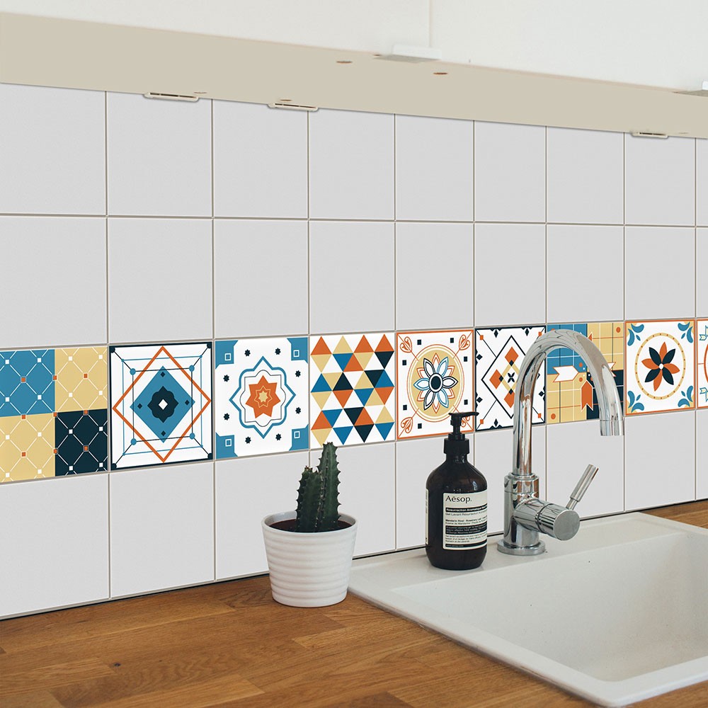 20Pcs Self Adhesive Tile Stickers 10 x 10cm Wall Stickers Retro Tile Stickers Waterproof Oil-proof Cabinet Stickers Home Decoration Style 1