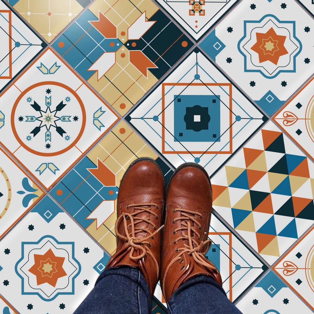 40Pcs Self Adhesive Tile Stickers 10 x 10cm Wall Stickers Retro Tile Stickers Waterproof Oil-proof Cabinet Stickers Home Decoration Style 1