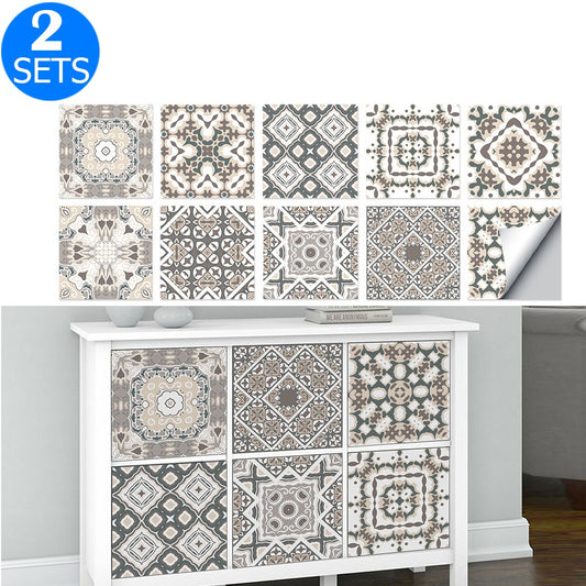 20Pcs Self Adhesive Tile Stickers 10 x 10cm Wall Stickers Retro Tile Stickers Waterproof Oil-proof Cabinet Stickers Home Decoration Style 2