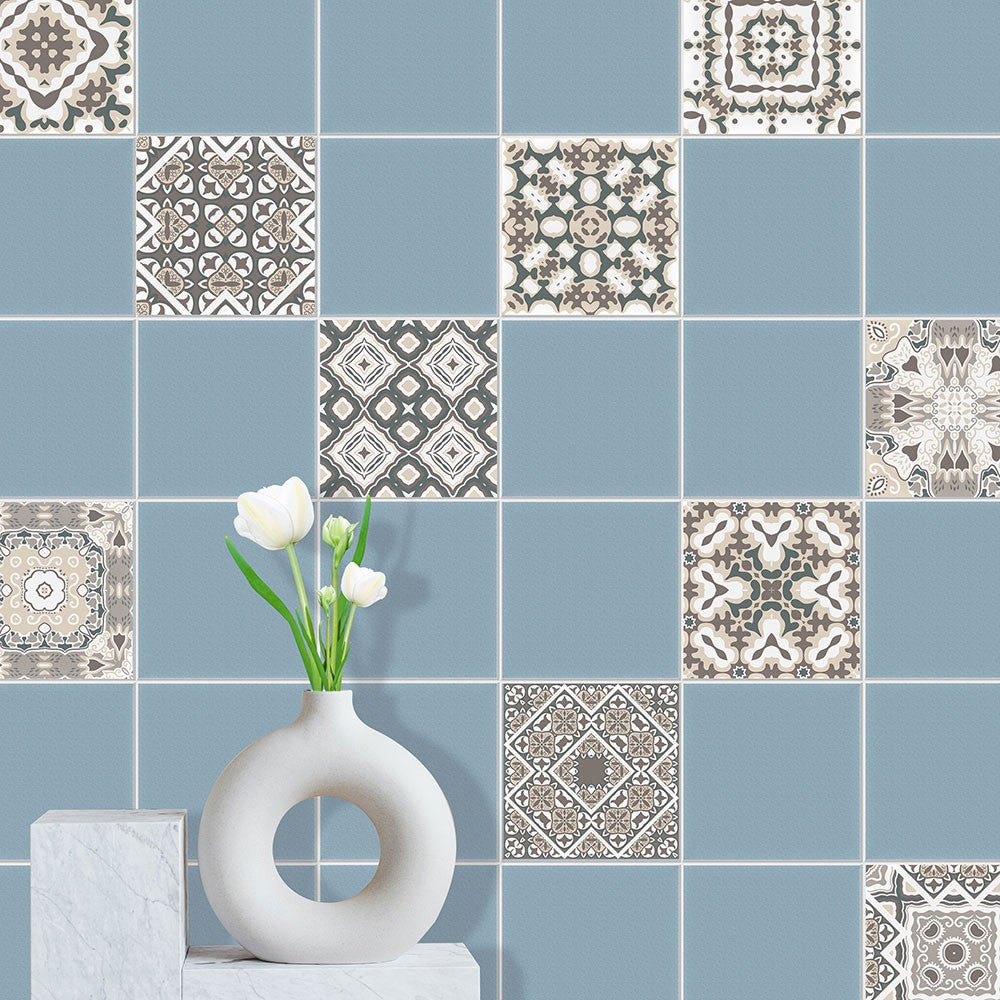 20Pcs Self Adhesive Tile Stickers 10 x 10cm Wall Stickers Retro Tile Stickers Waterproof Oil-proof Cabinet Stickers Home Decoration Style 2
