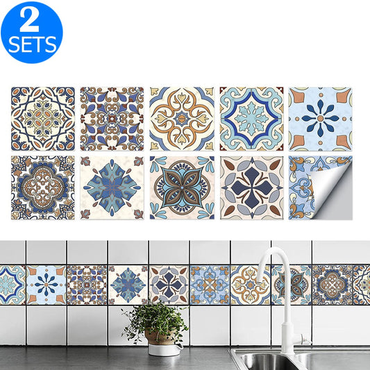 20Pcs Self Adhesive Tile Stickers 10 x 10cm Wall Stickers Retro Tile Stickers Waterproof Oil-proof Cabinet Stickers Home Decoration Style 3