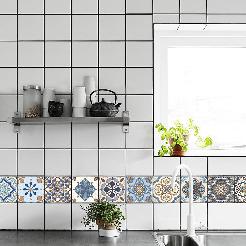 20Pcs Self Adhesive Tile Stickers 10 x 10cm Wall Stickers Retro Tile Stickers Waterproof Oil-proof Cabinet Stickers Home Decoration Style 3