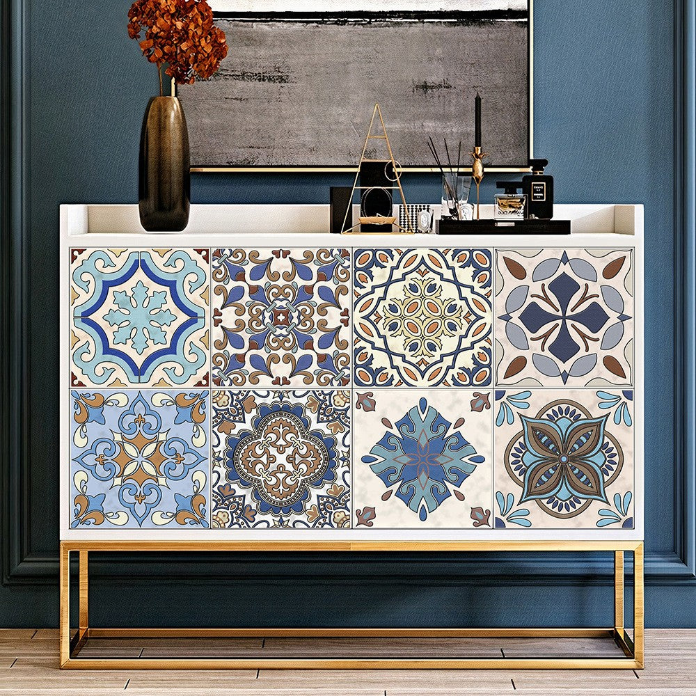 20Pcs Self Adhesive Tile Stickers 10 x 10cm Wall Stickers Retro Tile Stickers Waterproof Oil-proof Cabinet Stickers Home Decoration Style 3