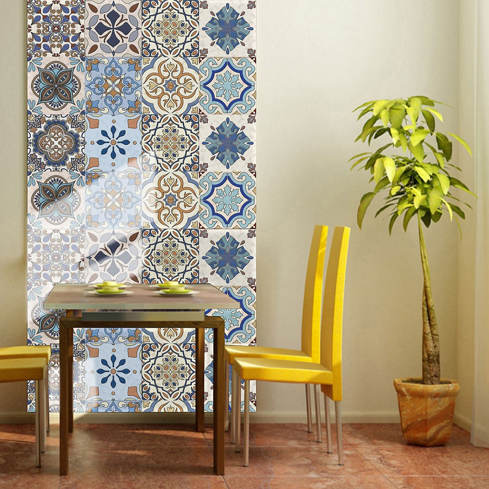 20Pcs Self Adhesive Tile Stickers 10 x 10cm Wall Stickers Retro Tile Stickers Waterproof Oil-proof Cabinet Stickers Home Decoration Style 3