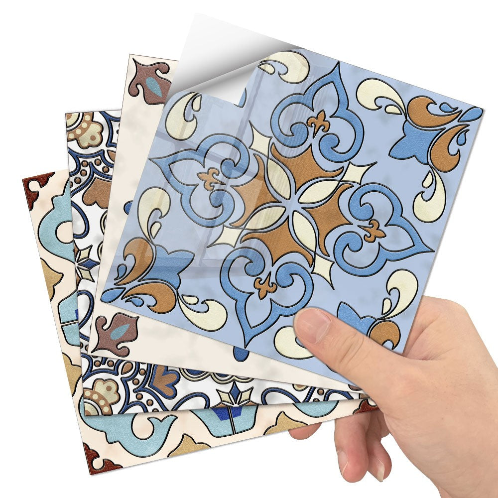 20Pcs Self Adhesive Tile Stickers 10 x 10cm Wall Stickers Retro Tile Stickers Waterproof Oil-proof Cabinet Stickers Home Decoration Style 3