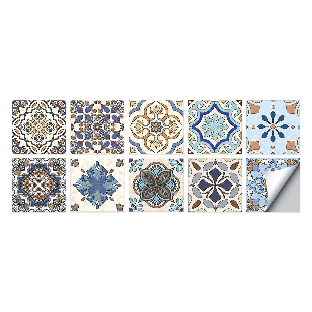 20Pcs Self Adhesive Tile Stickers 10 x 10cm Wall Stickers Retro Tile Stickers Waterproof Oil-proof Cabinet Stickers Home Decoration Style 3