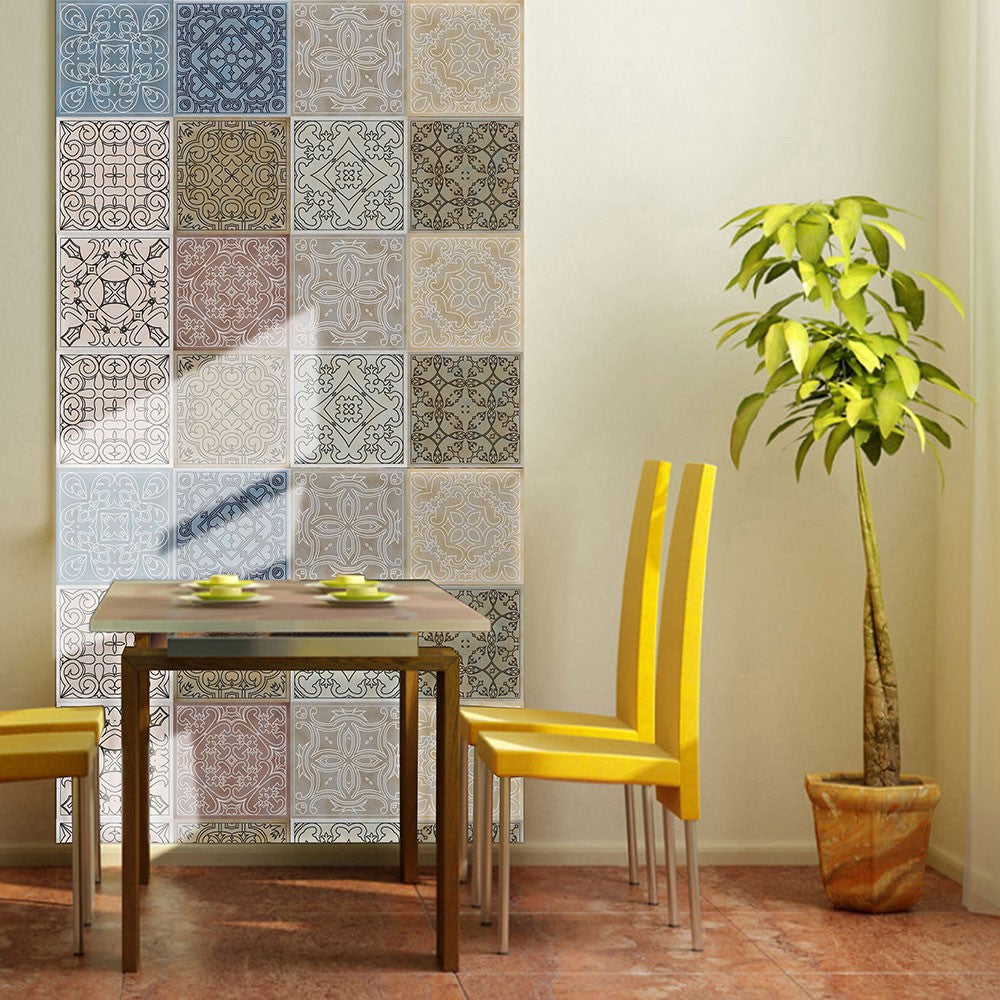 40Pcs Self Adhesive Tile Stickers 10 x 10cm Wall Stickers Retro Tile Stickers Waterproof Oil-proof Cabinet Stickers Home Decoration Style 4