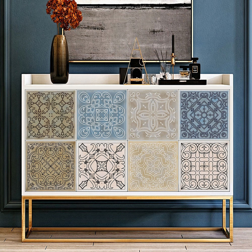 40Pcs Self Adhesive Tile Stickers 10 x 10cm Wall Stickers Retro Tile Stickers Waterproof Oil-proof Cabinet Stickers Home Decoration Style 4