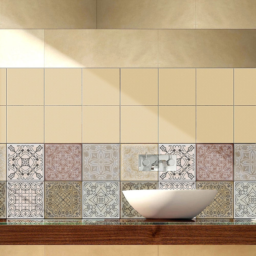 40Pcs Self Adhesive Tile Stickers 10 x 10cm Wall Stickers Retro Tile Stickers Waterproof Oil-proof Cabinet Stickers Home Decoration Style 4