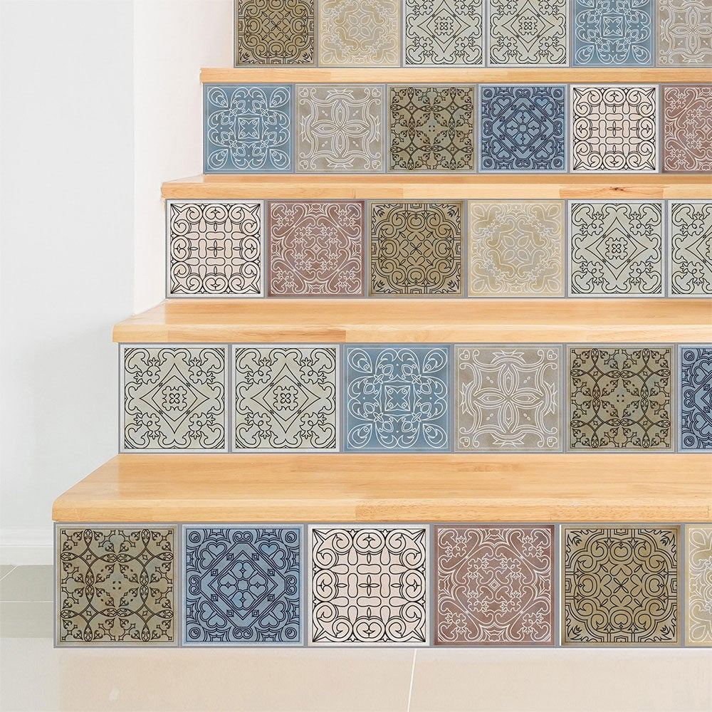 40Pcs Self Adhesive Tile Stickers 10 x 10cm Wall Stickers Retro Tile Stickers Waterproof Oil-proof Cabinet Stickers Home Decoration Style 4