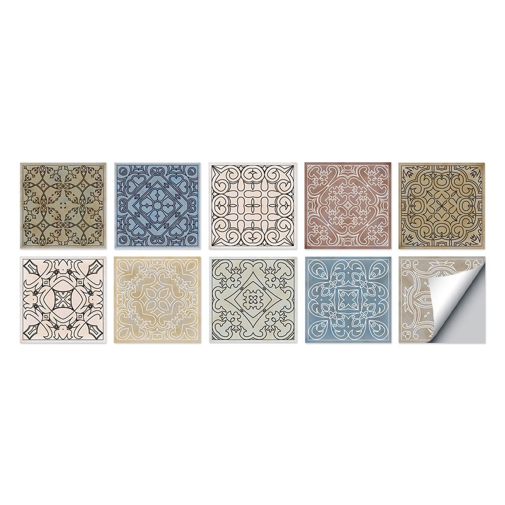 40Pcs Self Adhesive Tile Stickers 10 x 10cm Wall Stickers Retro Tile Stickers Waterproof Oil-proof Cabinet Stickers Home Decoration Style 4