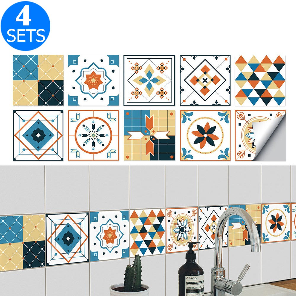 40Pcs Self Adhesive Tile Stickers 10 x 10cm Wall Stickers Retro Tile Stickers Waterproof Oil-proof Cabinet Stickers Home Decoration Style 1