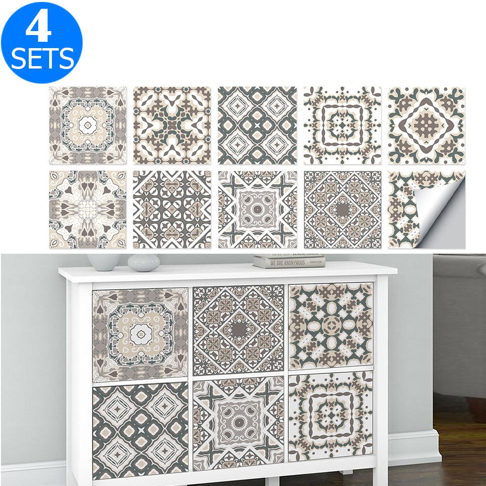 40Pcs Self Adhesive Tile Stickers 10 x 10cm Wall Stickers Retro Tile Stickers Waterproof Oil-proof Cabinet Stickers Home Decoration Style 2