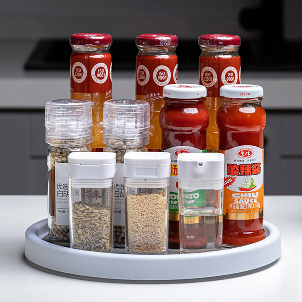 Kitchen Rotating Condiment Storage Rack 360 Degree Rotating Storage Tray Non-Slip Spice Rack Bathroom Swivel Tray Organizer