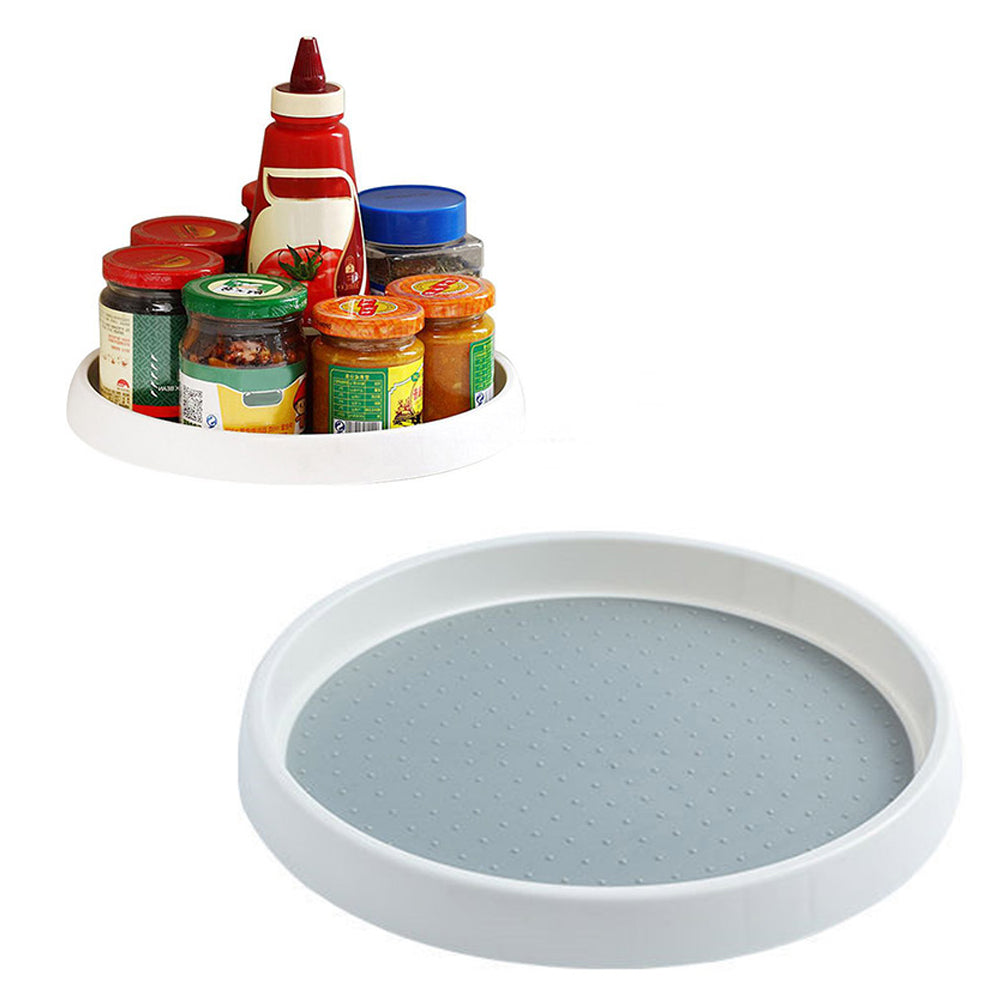 Kitchen Rotating Condiment Storage Rack 360 Degree Rotating Storage Tray Non-Slip Spice Rack Bathroom Swivel Tray Organizer