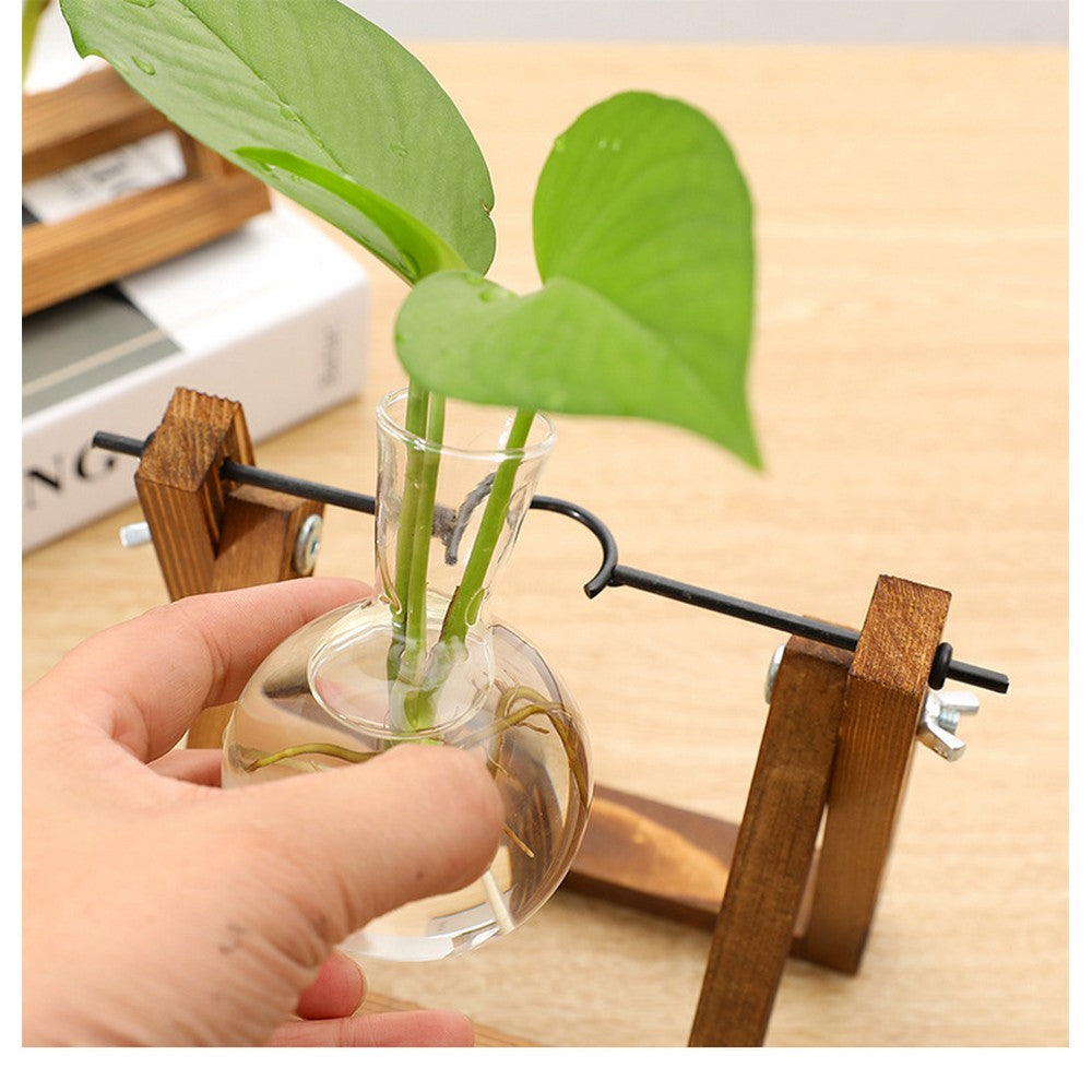Indoor Plant Glass Pot Plant Terrarium with Wooden Stand Tabletop Glass Bulb Vase Home Garden Office Decoration Triple Pots