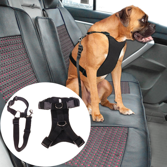 M Black Car Seat Safety Belt Pet Leash Adjustable Dog Harness Mesh Vest Chest Strap