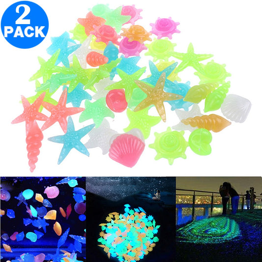 200Pcs Luminous Glowing Pebbles Stones Shell Starfish Conch Shaped Glow in the Dark Pebbles Fish Tank Decor