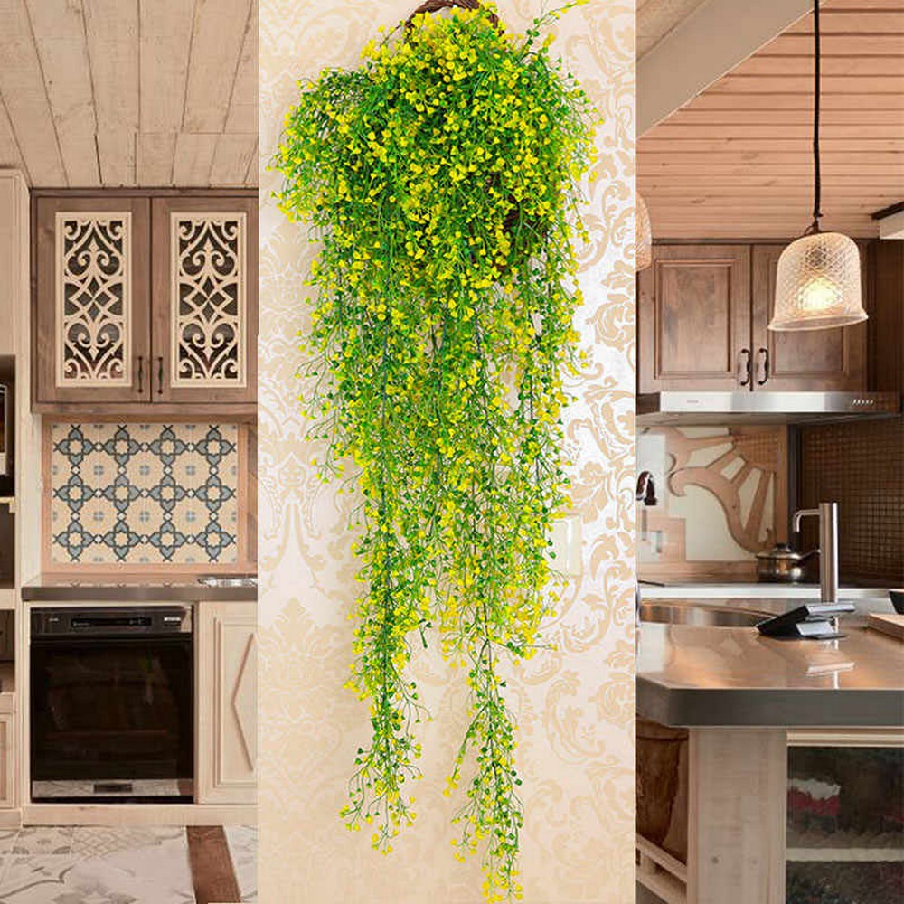 4Pcs Yellow Artificial Plants Fake Flower Vines Hanging Garland Plants Home Decoration