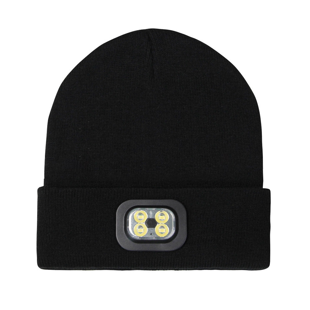 2 X USB Rechargeable Winter Warm Knitted Beanie Hat with LED Light Camping Hat Workwear Hat Black Light Grey