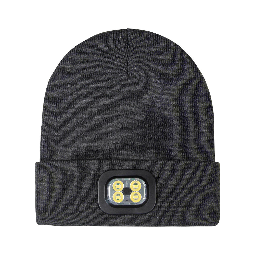 2 X USB Rechargeable Winter Warm Knitted Beanie Hat with LED Light Camping Hat Workwear Hat Light Grey Dark Grey