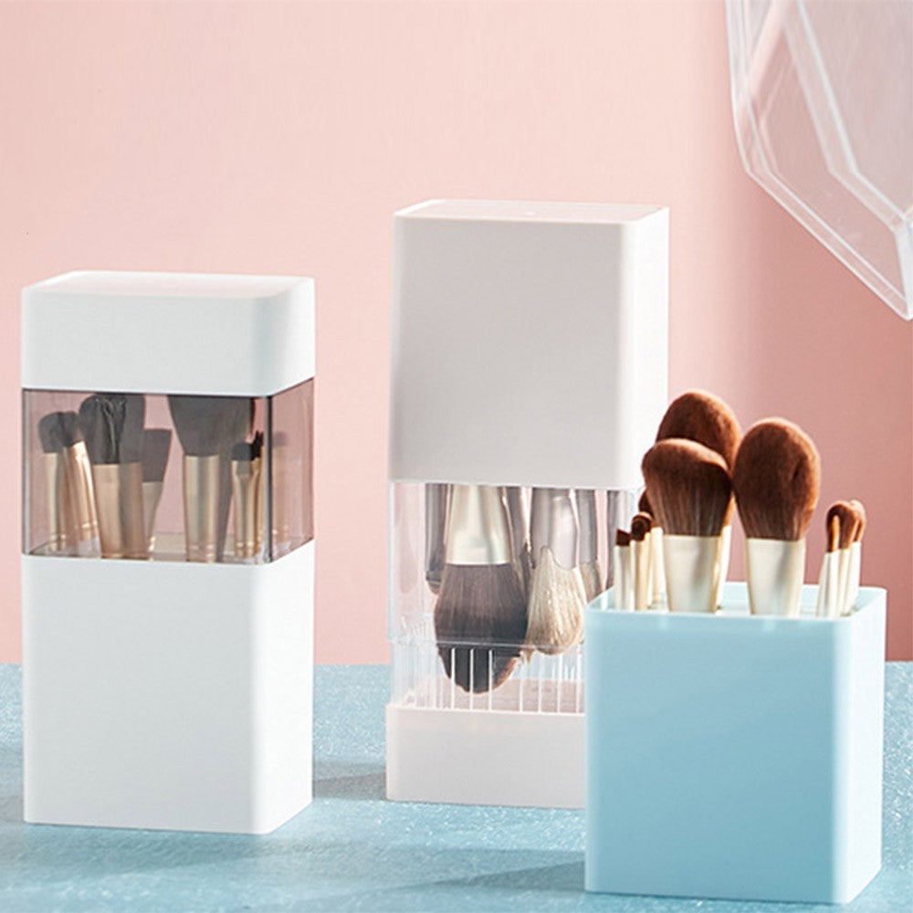 2 X Air-Drying Makeup Brushes Box Makeup Brush Holder Multifunctional Cosmetic Organizer Dustproof 12 Holes Storage Box Blue and Pink