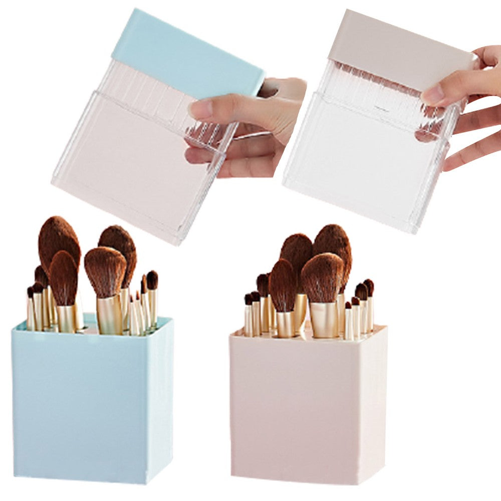 2 X Air-Drying Makeup Brushes Box Makeup Brush Holder Multifunctional Cosmetic Organizer Dustproof 12 Holes Storage Box Blue and Pink