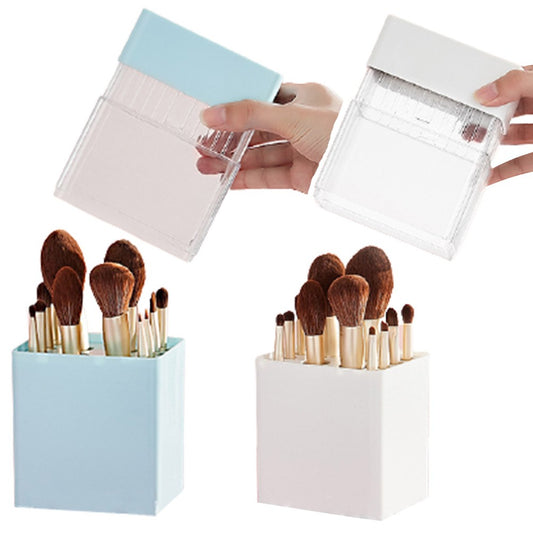 2 X Air-Drying Makeup Brushes Box Makeup Brush Holder Multifunctional Cosmetic Organizer Dustproof 12 Holes Storage Box Blue and White