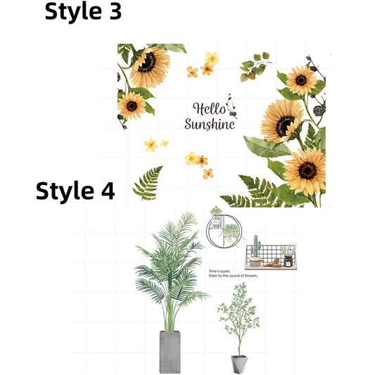 Self-adhesive Stickers Plant Wall Stickers Leaves Stickers Window Door Stickers Home Art Decoration Style 3 Style 4