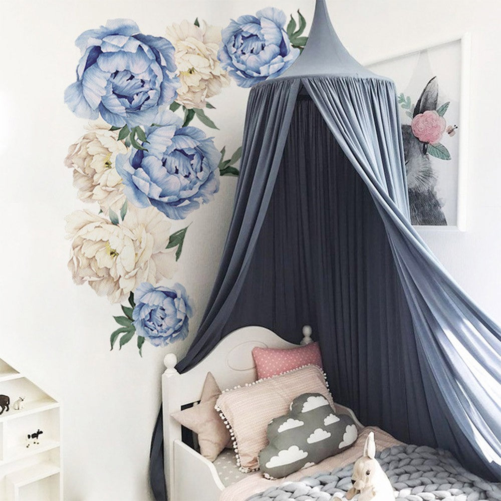 2 X Peony Flower Wall Sticker Self-adhesive Stickers Window Door Stickers Home Art Decoration Pink and Blue