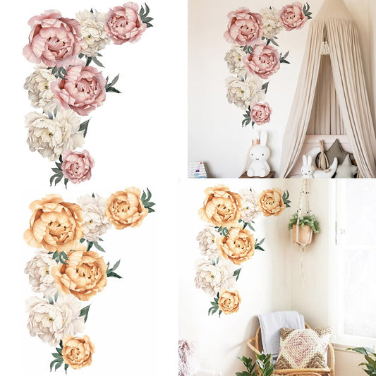 2 X Peony Flower Wall Sticker Self-adhesive Stickers Window Door Stickers Home Art Decoration Pink and Yellow